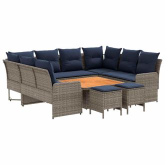 vidaXL Juegos De Muebles 8 Uds. Gris Y Azul Marino Rat&aacute;n Sint&eacute;tico Vidaxl