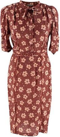 Bottega Veneta Terracotta Silk Crepe de Chine Floral Tea Dress Size XXS