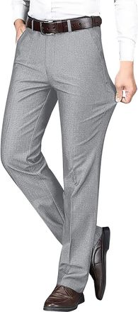 Generic Mens Casual Formal Trousers Business Office Work Smart Dress Pants Straight Leg Flat Front Regular Fit Lounge Work Golf Trousers with Pockets Grey,XXL