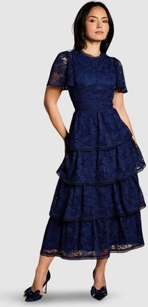 Coast Petite Tiered Lace Dress in Navy at Nordstrom, Size 0P