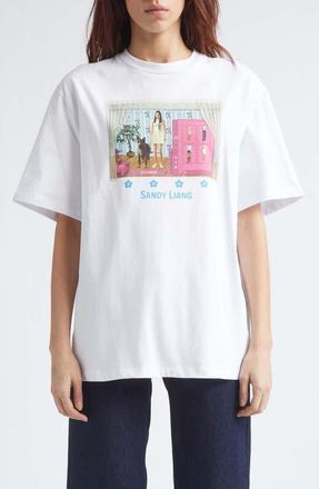 Sandy Liang Simi Boxy Graphic T-Shirt in White at Nordstrom, Size X-Large