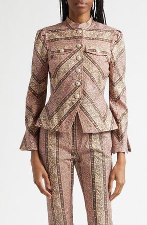 Cinq &agrave; Sept Pepper Paisley Denim Jacket in Amour Pink Multi at Nordstrom, Size 16