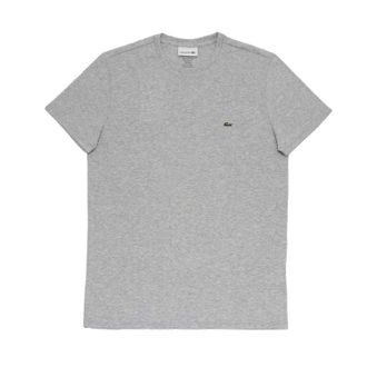 Lacoste Mens Standard Short Sleeve Pima Crewneck Tee In Silver Chine