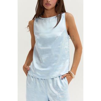 Crescent Satin Sleeveless Tank Top in Light Blue at Nordstrom, Size Large