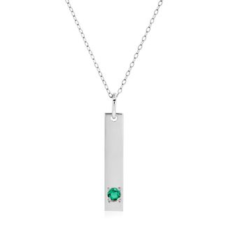 MAX + STONE 14k White Gold Bar Pendant Necklace with 3mm Small Round Gemstone Adjustable Cable Chain 16 Inches to 18 Inches with Spring Ring Clasp