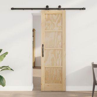 Berkfield Home Sliding Door with Hardware Set 61x198.5 cm Solid Wood Pine in Beige