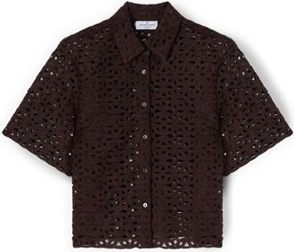 Motivi Boxy macram&eacute; kanten blouse - Dames - Overhemden - Bruin - XS - Polyester - Overhemden