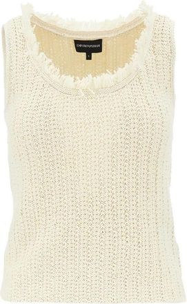 Emporio Armani Cotton Blend Tanktop - Dames - Ronde hals truien - Beige - L - Katoen - Truien & Vesten