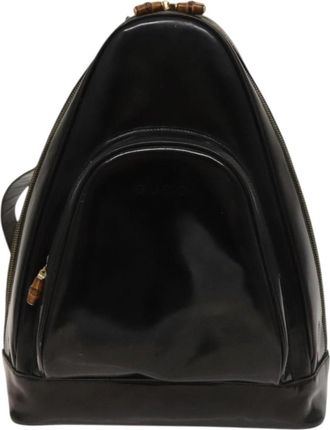 Gucci Vintage Bamboo Backpack Patent Black Patent_Leather Backpack Bag (Pre-Owned)