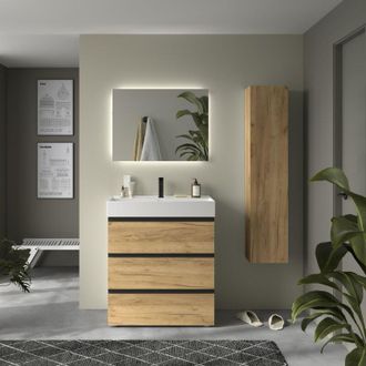 Cygnus Bath Mueble De Ba&ntilde;o Bequia Metal 3c 80cm Roble Lavabo Veneto Porcelana