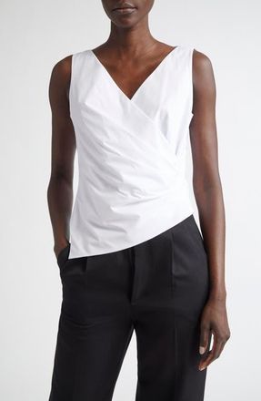 Lafayette 148 New York Sleeveless Wrap Front Stretch Cotton Blend Top in White at Nordstrom, Size 10
