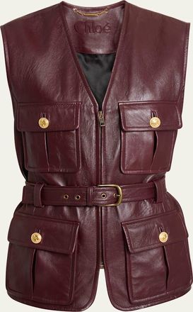 Chloé Lambskin Leather Belted Zip Slouch Vest