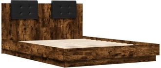 vidaXL Estructura De Cama Cabecero Luces Led Roble Ahumado 150x200 Cm Vidaxl