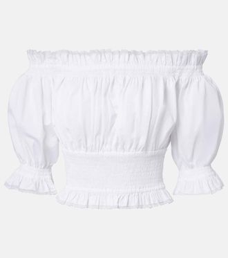 Dolce & Gabbana Off-shoulder cotton-blend poplin crop top