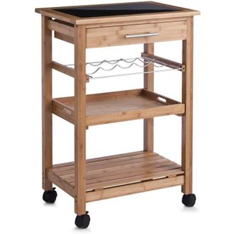 ZELLER 13778 - Carrello da Cucina in bambù con Piano in Vetro, 58 x 40 x 85 cm - Zeller