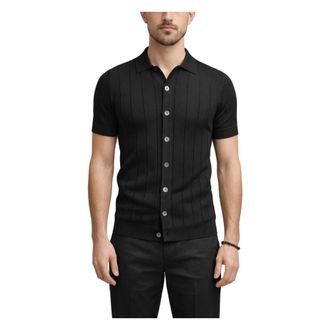 Gran Sasso Short Sleeve Knit Shirt - male - Gran Sasso - Cardigans - Black - M - Knitwear