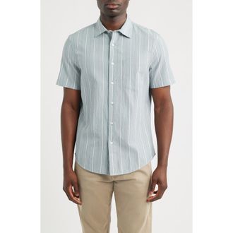 Nordstrom Cotton Blend Seersucker Button-Up Shirt in Blue Spruce Andiamo Stripe at Nordstrom, Size Xxx-Large