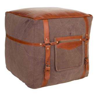 Wanderlust Deco Puf de piel gris y marr&oacute;n 40x40x40h cm