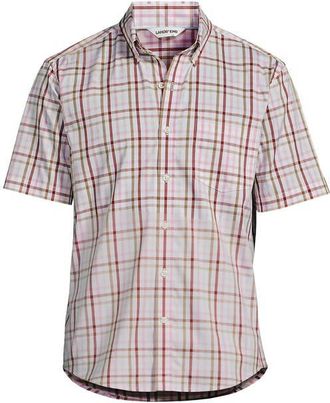 Lands End Traditional Fit Short Sleeve Travel Kit Shirt in Desert Tan/pink Tattersall at Nordstrom, Size Xx-Large