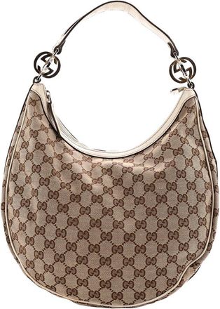 Gucci Beige Gg Canvas Twins Hobo Medium (Authentic Pre-Loved)