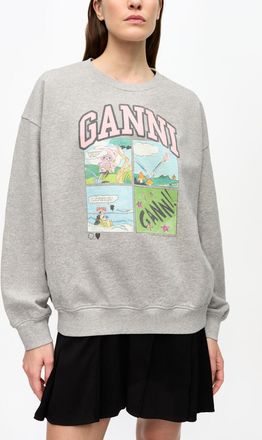 Ganni Grey Isoli Oversized Graphic Sweatshirt - Size 2XL/3XL Organic Cotton