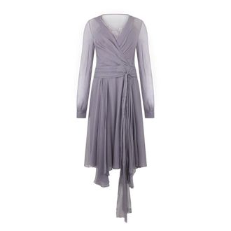 Alberta Ferretti Kleedjes, Dames, Grijs, M, V-hals Geplooide Trapeze Jurk