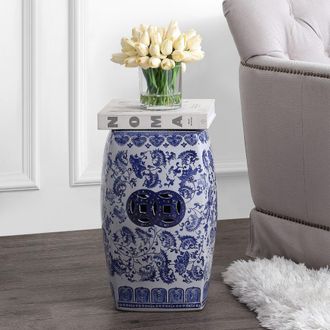 Jonathan Y Designs Floral Vine 18.5 Chinoiserie Ceramice Square Garden Stool