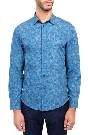 Brooklyn Brigade Slim Fit Abstract Print 4-Way Stretch Performance Long Sleeve Shirt in Blue at Nordstrom, Size Xx-Large