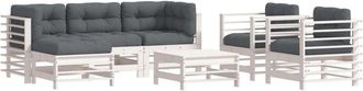 vidaXL Juego de muebles jardín 7 piezas y cojines madera maciza blanco vidaXL