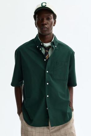H&M Relaxed-fit short-sleeved oxford shirt in Dark Green at Nordstrom, Size Xx-Large