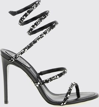 Rene Caovilla Rhinestone-Embellished Satin Sandals with Spiral Strap