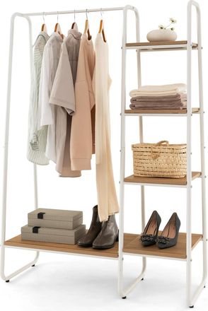 Costway Costway - Perchero Burro Ropa De Madera, Armario Port&aacute;til Con 5 Niveles, Estantes De Almacenamiento Para Colgar Ropa, Estructura Met&aacute;lica, 99x40x151 C