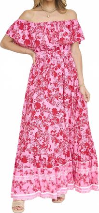 Sugarlips Aiza Floral Otis Off The Shoulder Maxi Dress In Cherry Pink