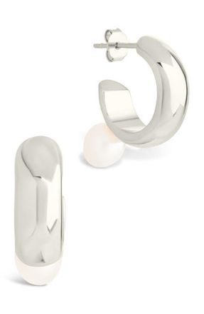 Sterling Forever Micki Cultured Pearl Drop Hoop Earrings in Silver at Nordstrom
