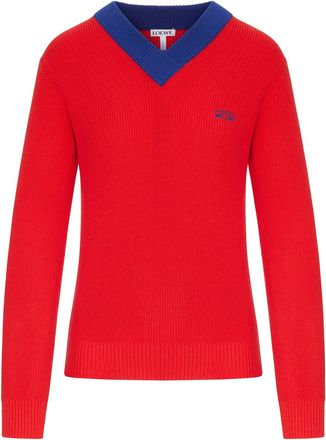 Loewe TEXTURED COTTON-WOOL BLEND SWEATER WITH A CONTRASTING COLLAR - Loewe - Woman