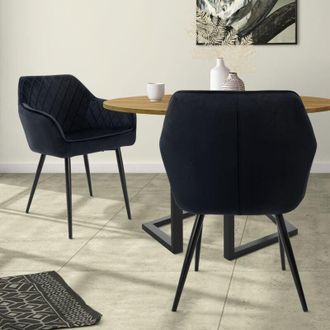 ML Design Set 2x Sillas De Comedor Negro Estilo Moderno Asiento Tapizado Aspecto De Terciopelo Patas De Metal Negras Con Respaldo Y Apoyabrazos Sill&oacute;n Moderno P