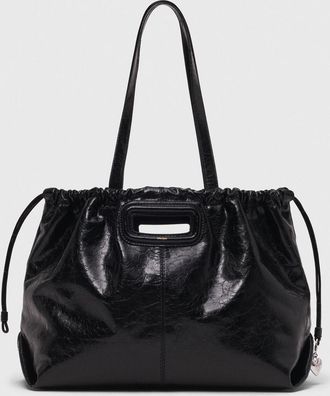 Maje Crackled Leather Milpli Tote Bag - Black - Maje