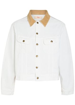 Cherry Los Angeles Corduroy-collar Denim Trucker Jacket - Off White - XL