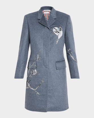 Thom Browne Metallic Embroidered Single-Breasted Cashmere Overcoat
