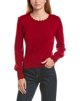 Sofiacashmere Sofiacashmere Scallop Trim Crewneck Wool & Cashmere-Blend Sweater