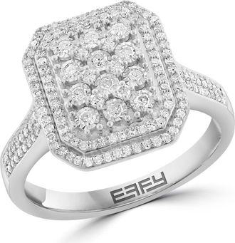 Effy Sterling Silver Pav&eacute; Diamond Double Halo Ring in White at Nordstrom Rack, Size 7