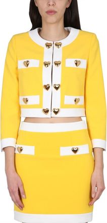 Moschino Yellow Color Block Round Neck Jacket