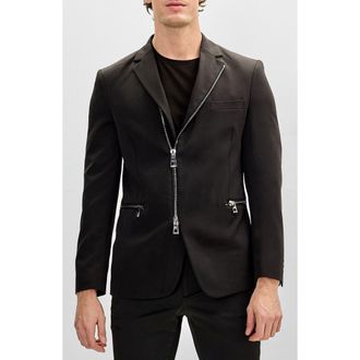 Ron Tomson Everyday Two Way Zip Blazer in Black at Nordstrom Rack, Size Large