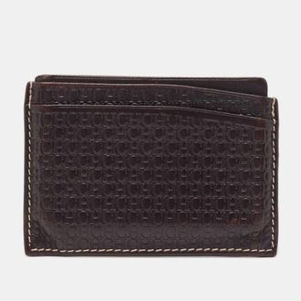Carolina Herrera Dark Brown Monogram Leather Card Holder