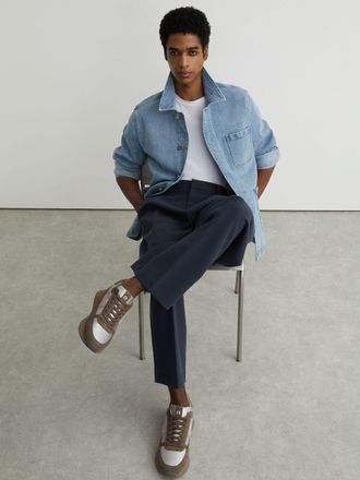 Reiss Soft Grey & brown Suede Lace-up Running Trainers, X15