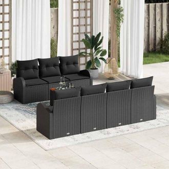 vidaXL Conjunto De Sof&aacute; De Jard&iacute;n 8 Pcs Negro Vidaxl