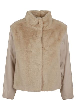 Herno Short Faux Fur Resort Jacket With Silk-Cashmere Sleeves