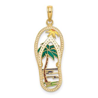Diamond2Deal 14k Yellow Gold Enamel Palm Tree Flip-Flop Charm