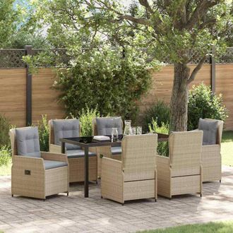 vidaXL Conjunto De Comedor De Jard&iacute;n 7 Pcs Beige Rat&aacute;n Sint&eacute;tico Vidaxl