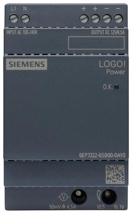 SIEMENS Fuente De Alimentaci&oacute;n Logopower, 1 Fase Dc 12 V/4,5 A, 6ep33226sb000ay0